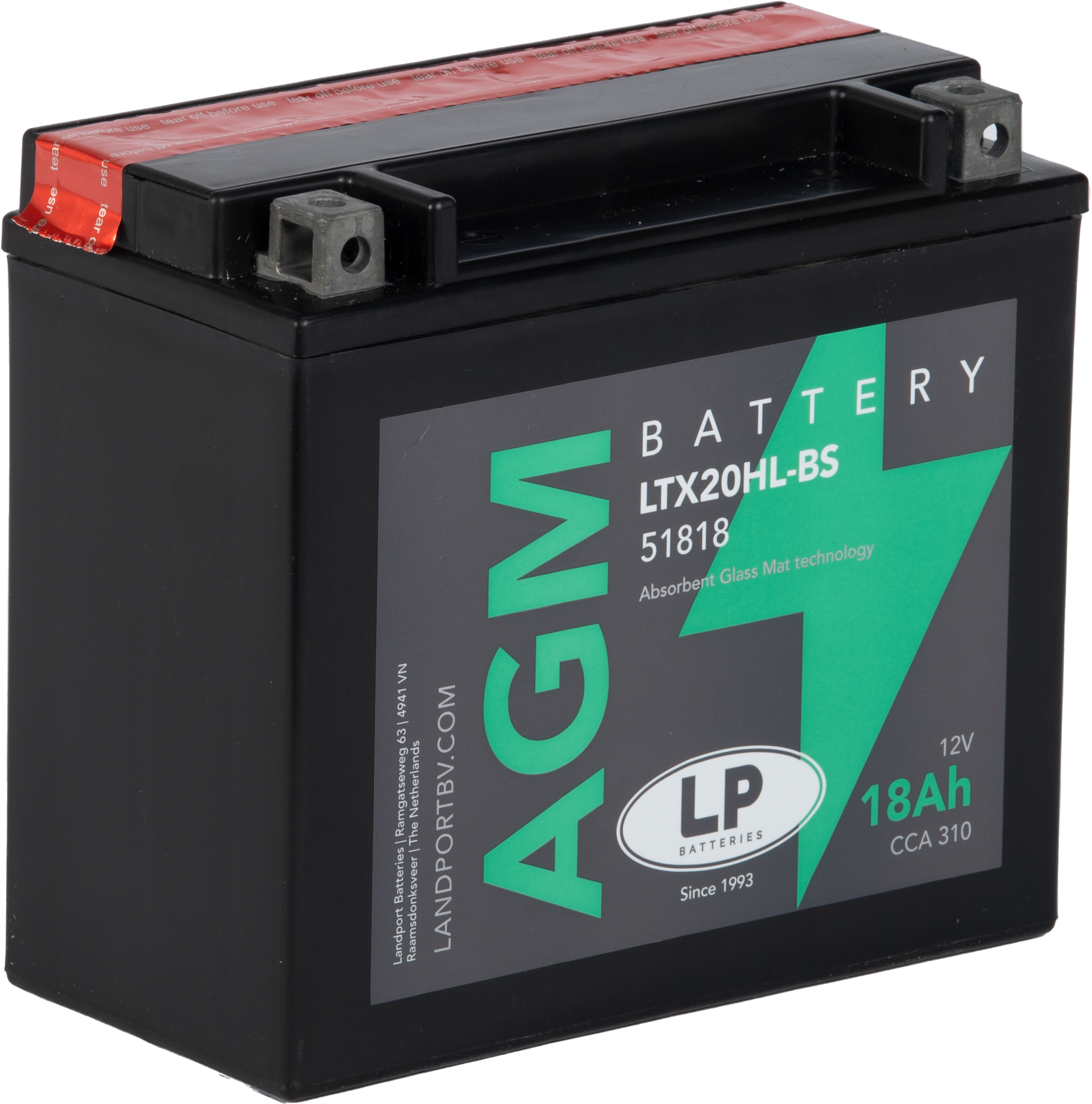 LP Batteries LPYTX20HL-BS Startbatteri 12V, 18 Ah