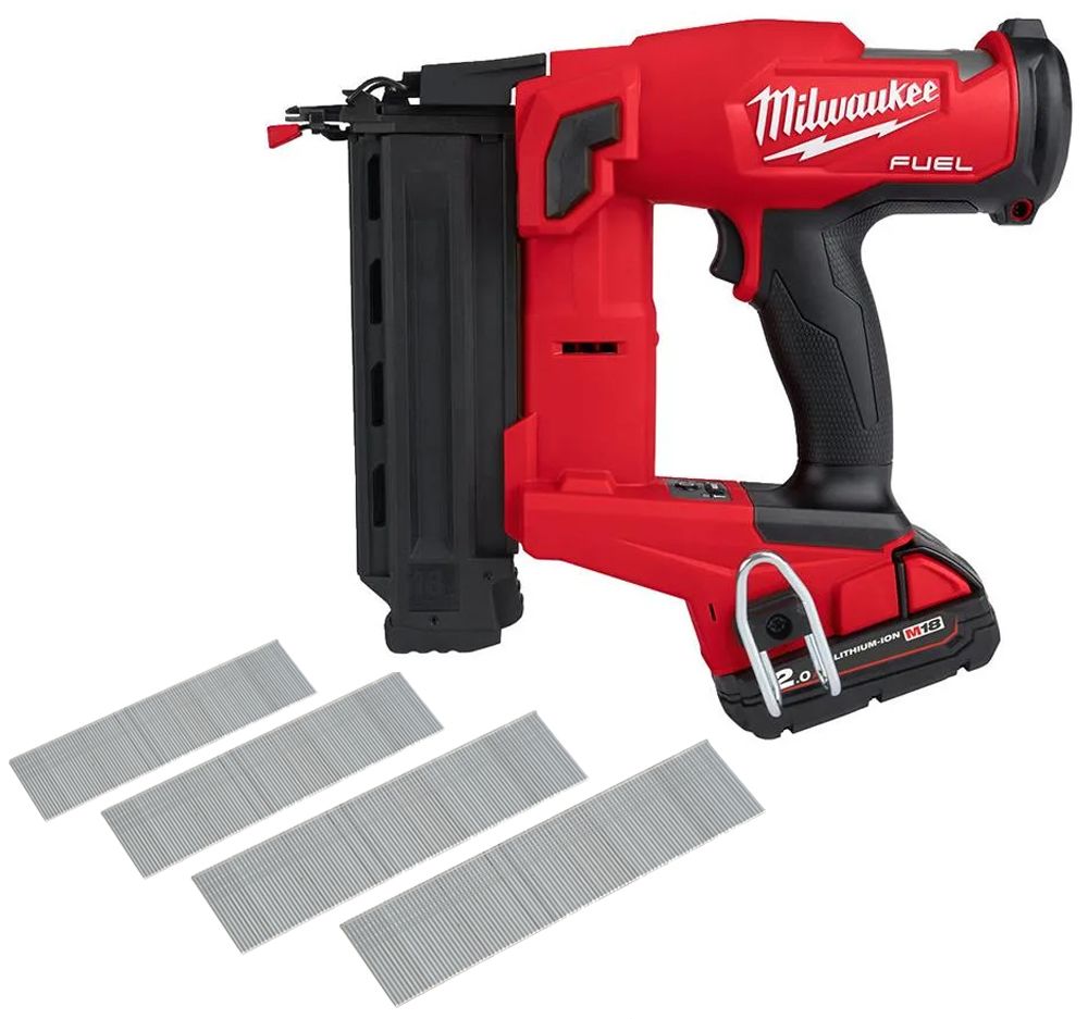 Milwaukee M18 FN18GS-202X + Senco AX Dyckertpistol med batteri, laddare & dyckert
