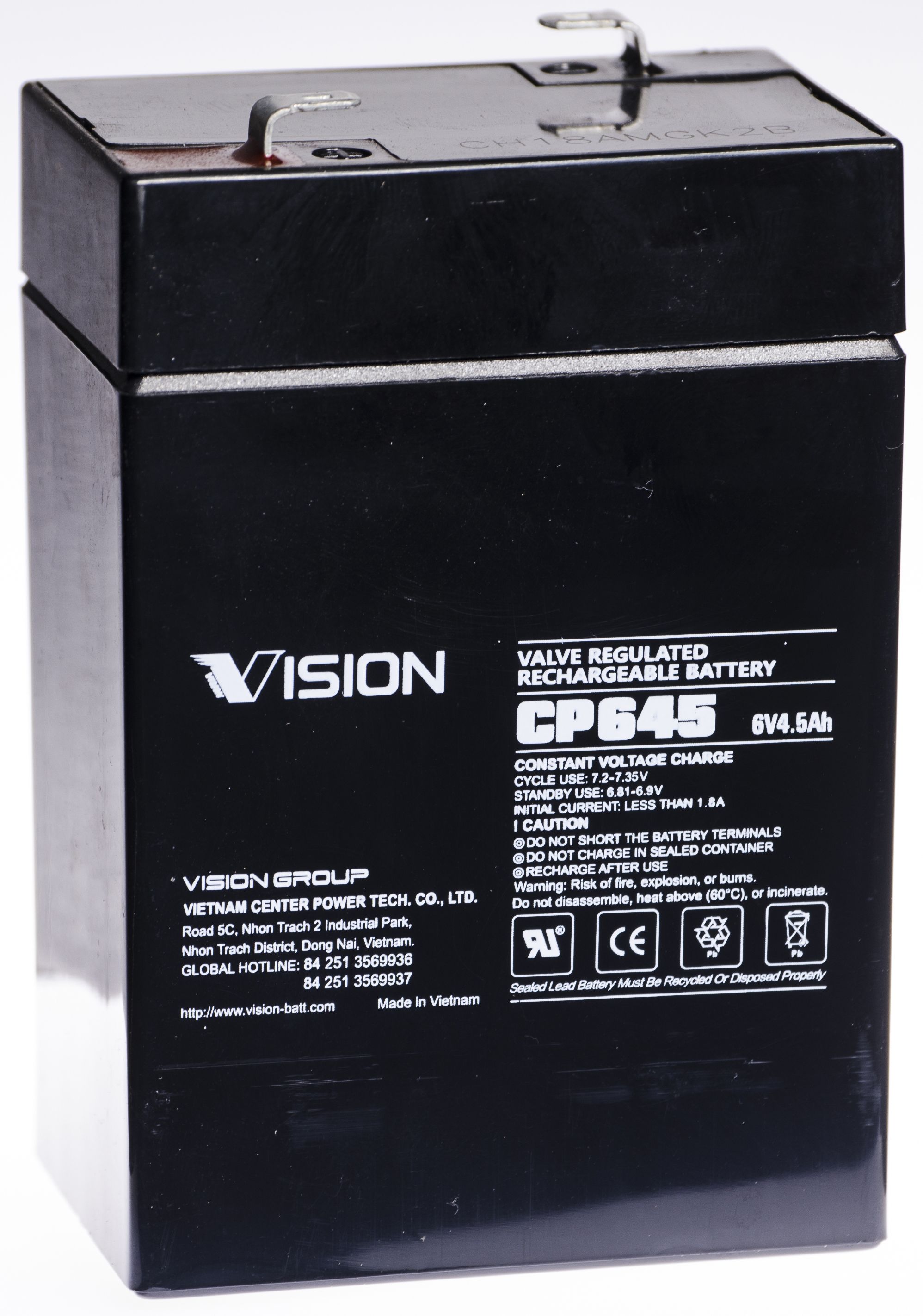Vision CP645 Batteri 6V, 4,5 Ah