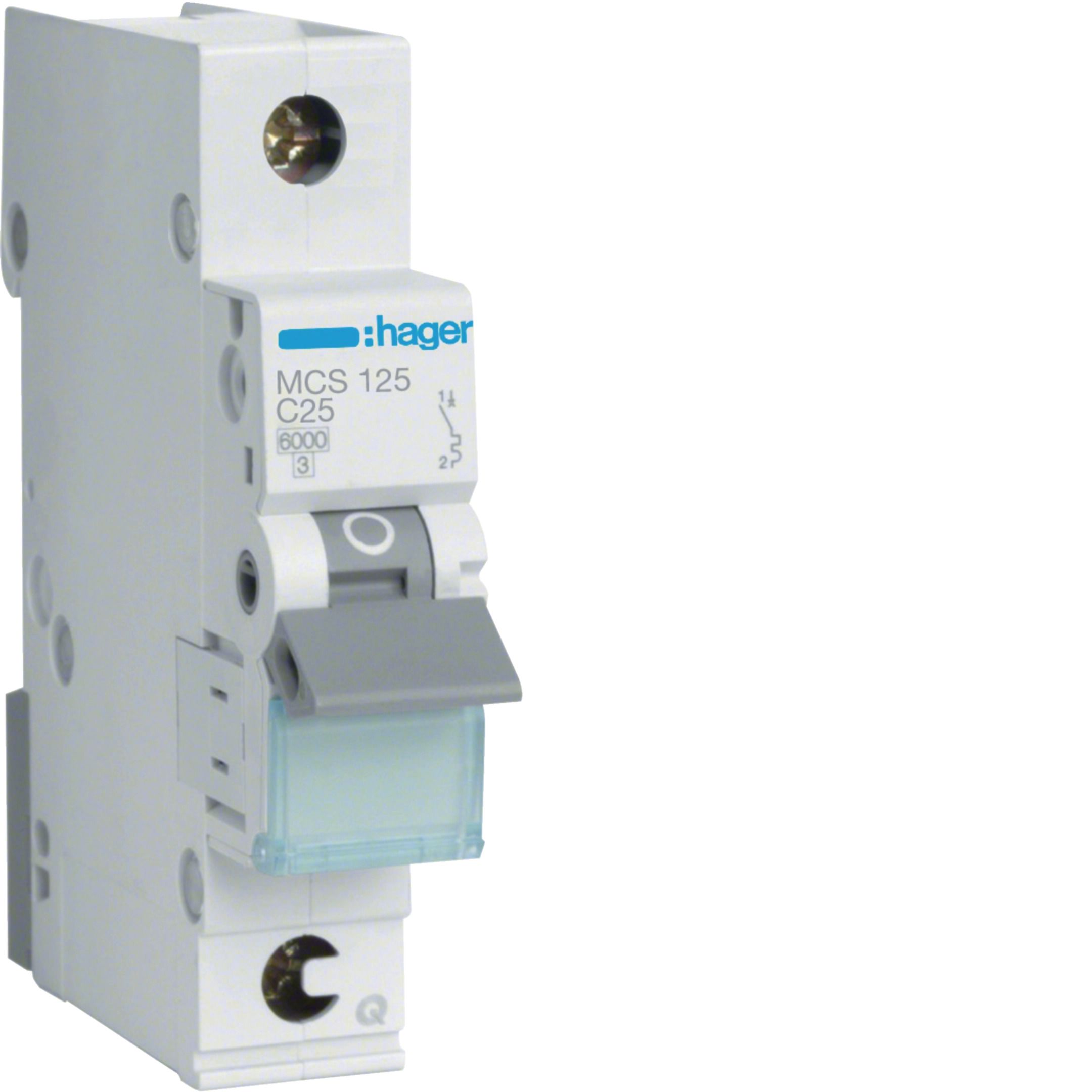 Hager MCS125 Dvärgbrytare 1-pol, 6kA, C-karakteristik 25A