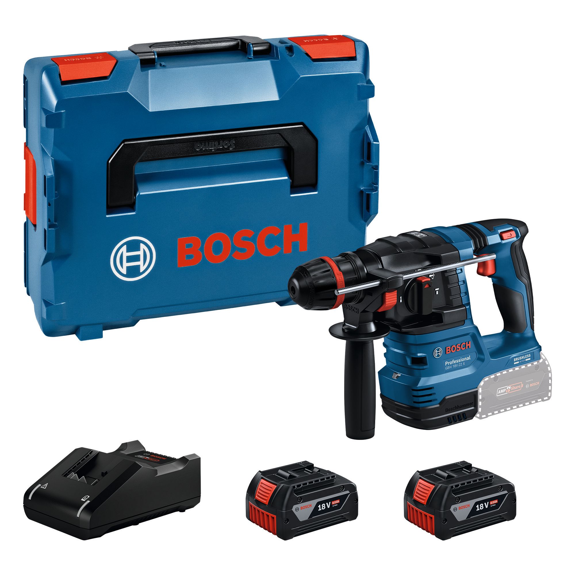 Bosch GBH 18V-22 X Akkuporavasara 2 x 4 Ah akkua, laturi ja laukku