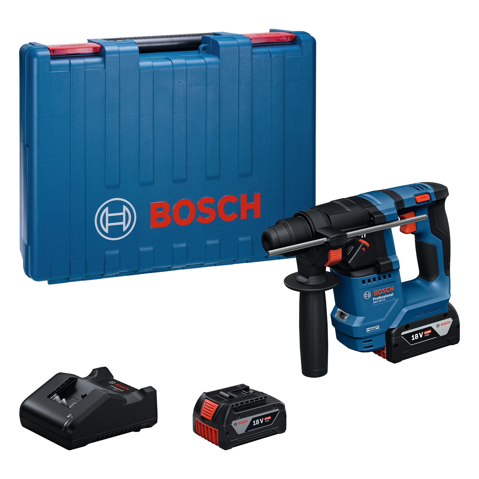 Bosch GBH 18V-18 Slagboremaskine med 2 stk. 4 Ah batterier og oplader