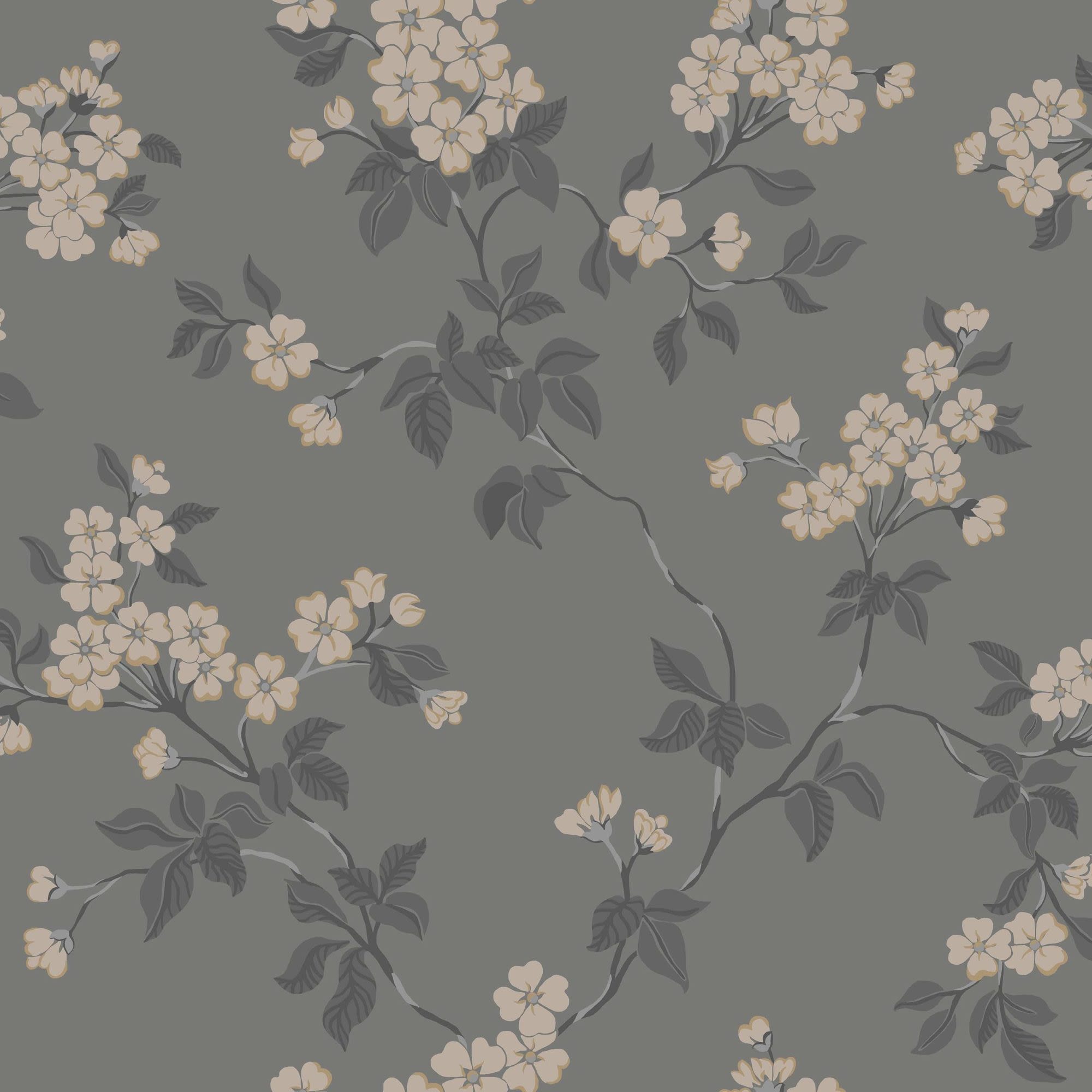 Duro Karin 679-04P Tapetprov Blommor & Blad, Mörkgrå