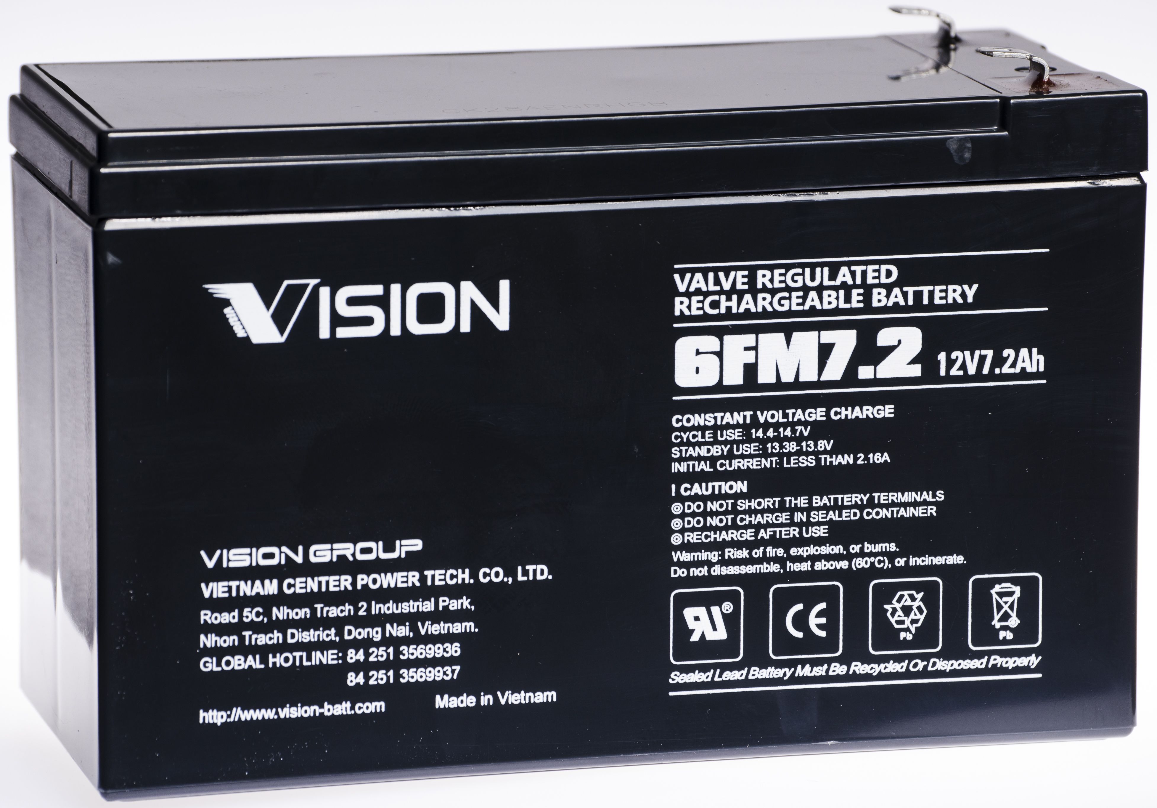 Vision 6FM7,2F2 Batteri 12V, 7,2 Ah