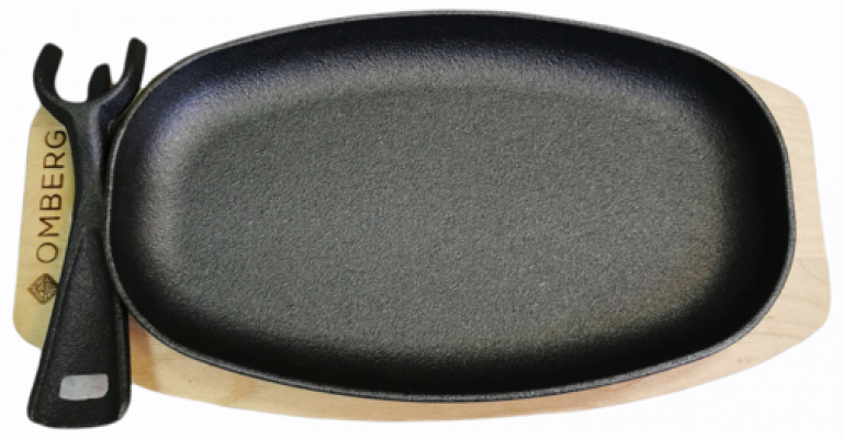 Omberg OMB-K00270 Gjutjärnspanna med träunderlägg, oval