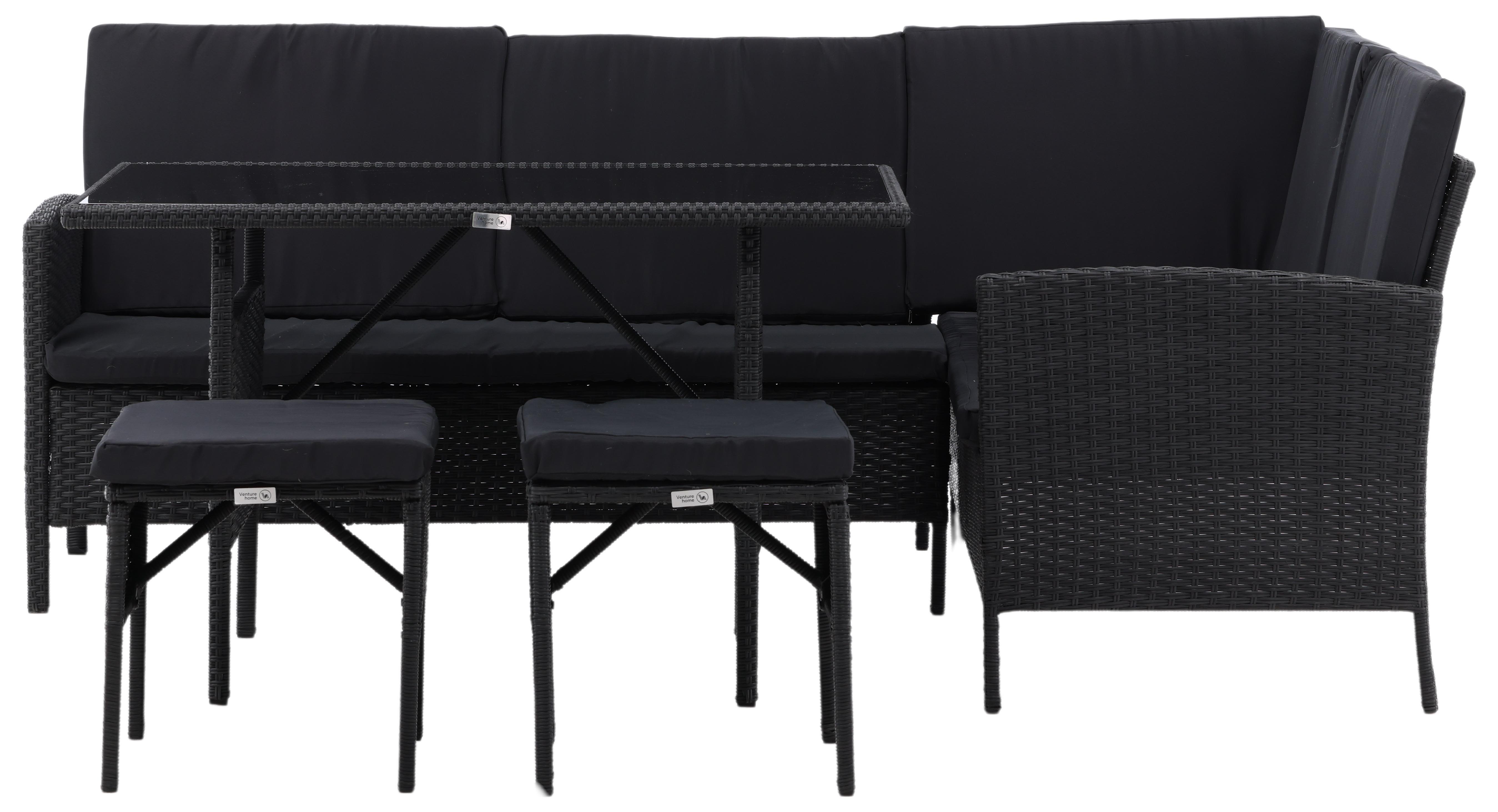 Venture Home Knock 2046-201 Loungeset soffa, bord, pallar, svart
