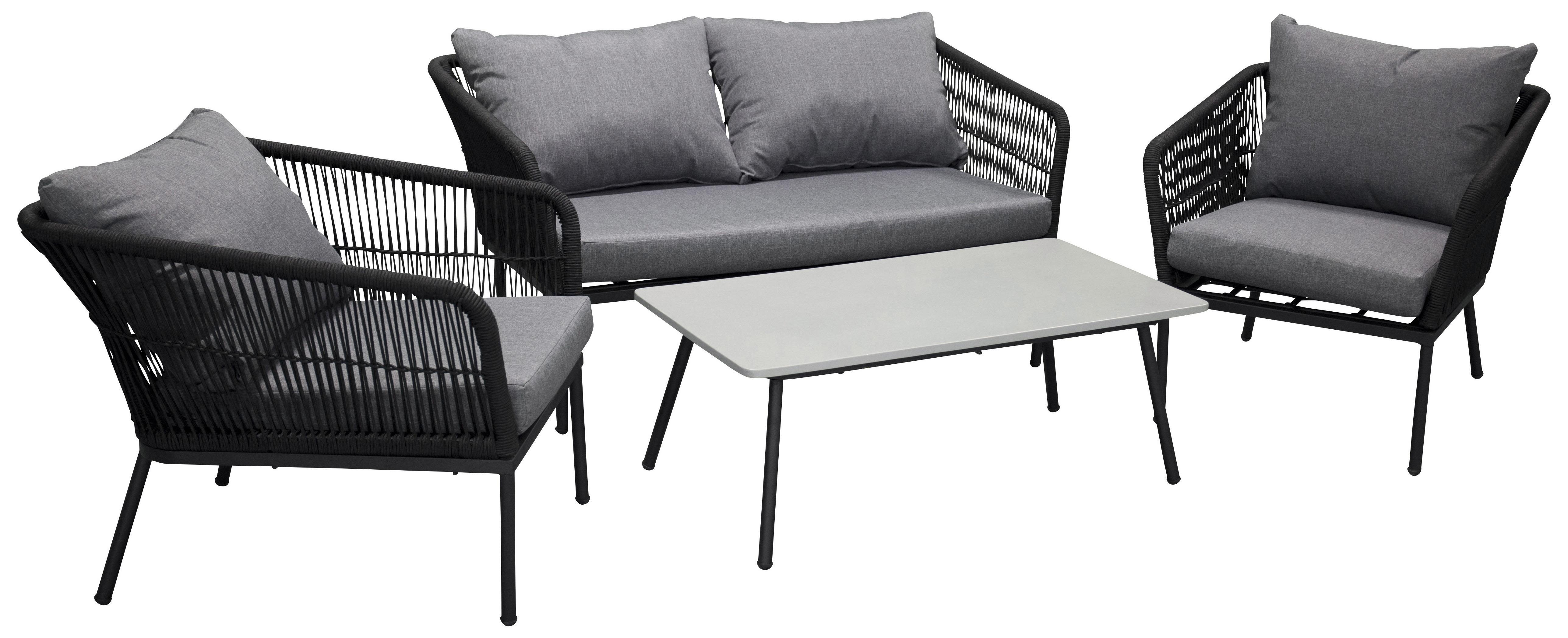 Venture Home Lindos 9559-022 Loungeset soffa, bord, fåtöljer, svart/grått