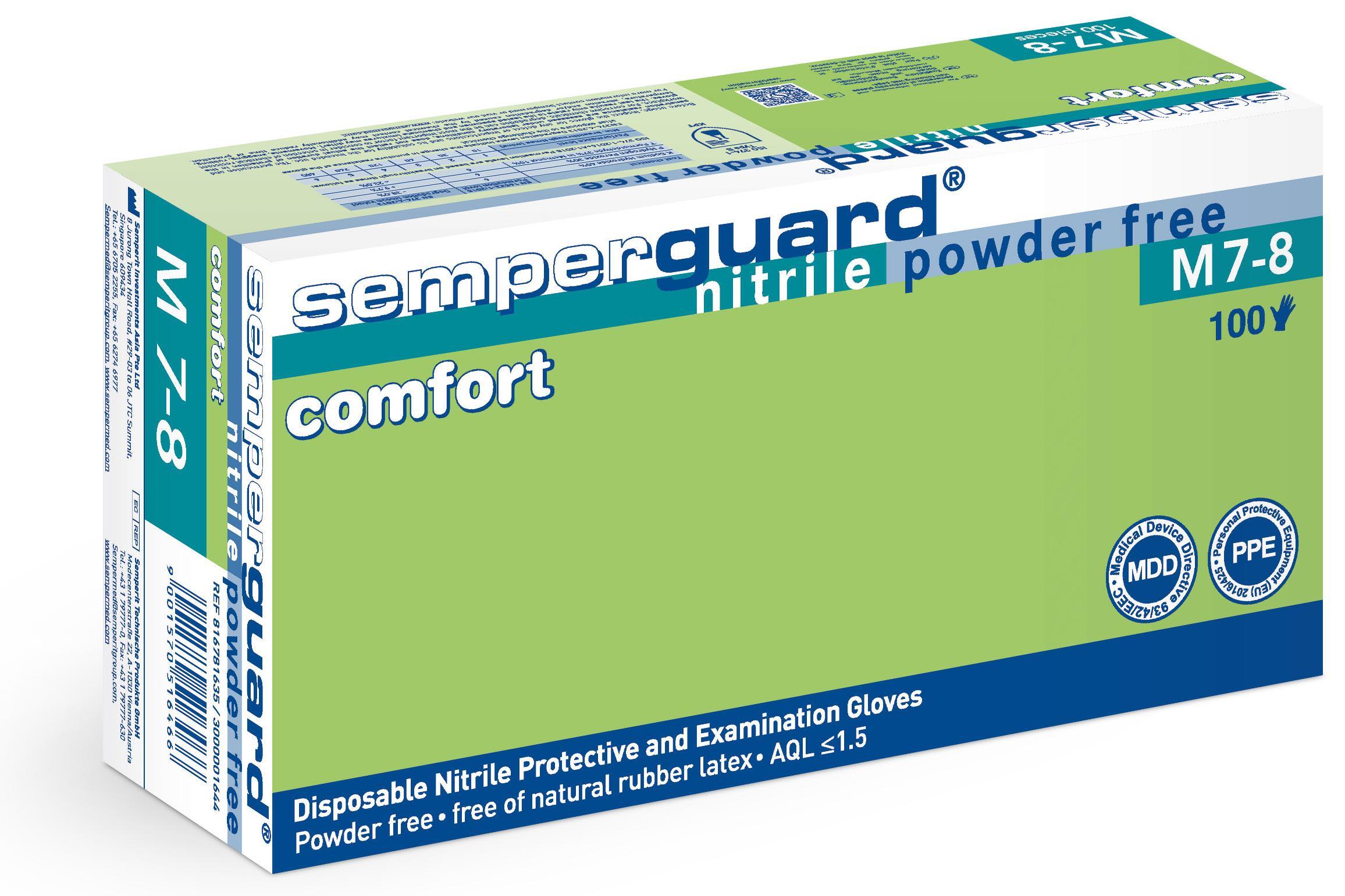 Semperguard M7-8 Comfort Engångshandske nitril, puderfri S, 100 st