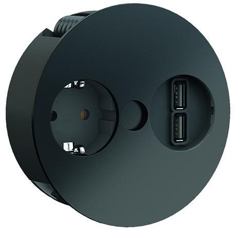 BACHMANN 931.131 Infällnadsuttag 2 x USB + 1 schucko Svart