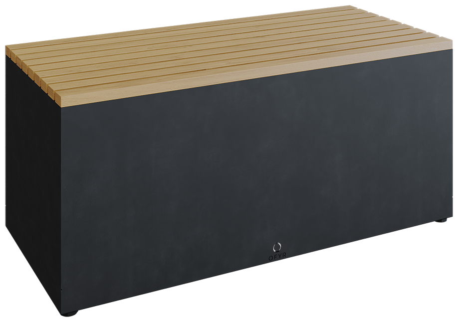 OFYR Garden Bench Black Trädgårdsbänk teak-träplanka Svartlackerat stål