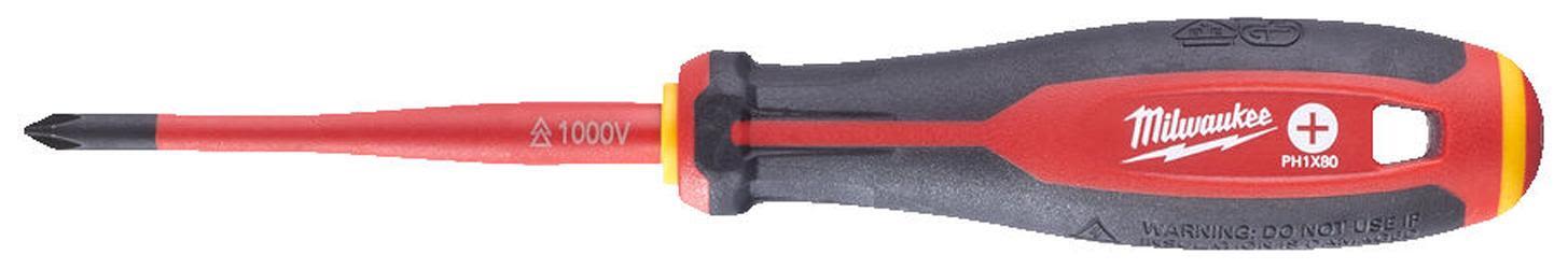 Milwaukee Tri-Lobe VDE Skruvmejsel 3-sidigt antirullhandtag PH1 x 80 mm