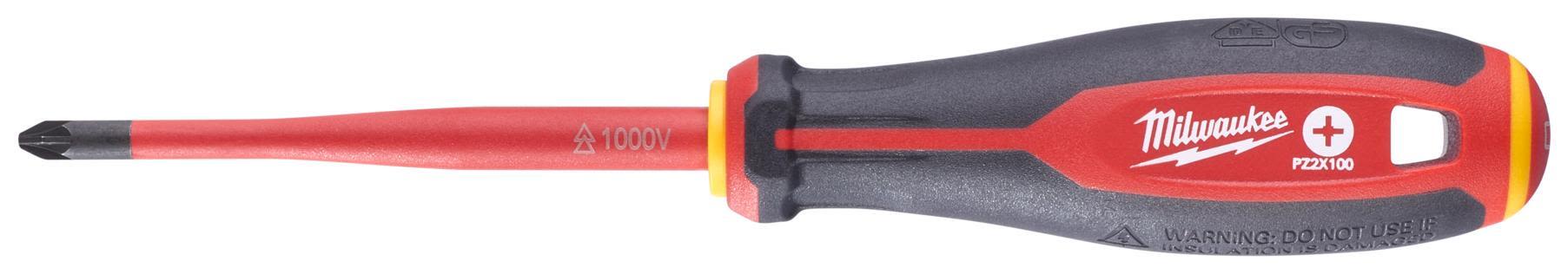 Milwaukee Tri-Lobe VDE Skruvmejsel 3-sidigt antirullhandtag PZ2 x 100 mm