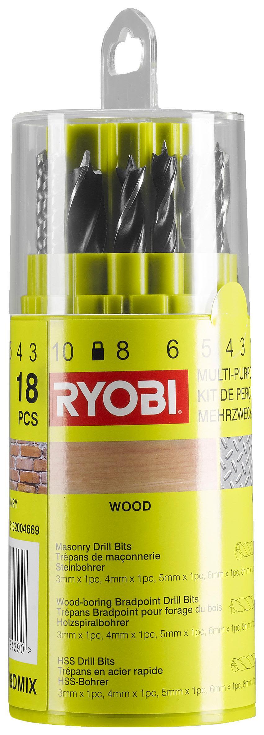 Ryobi RAK18DMIX Borrsats 18 delar