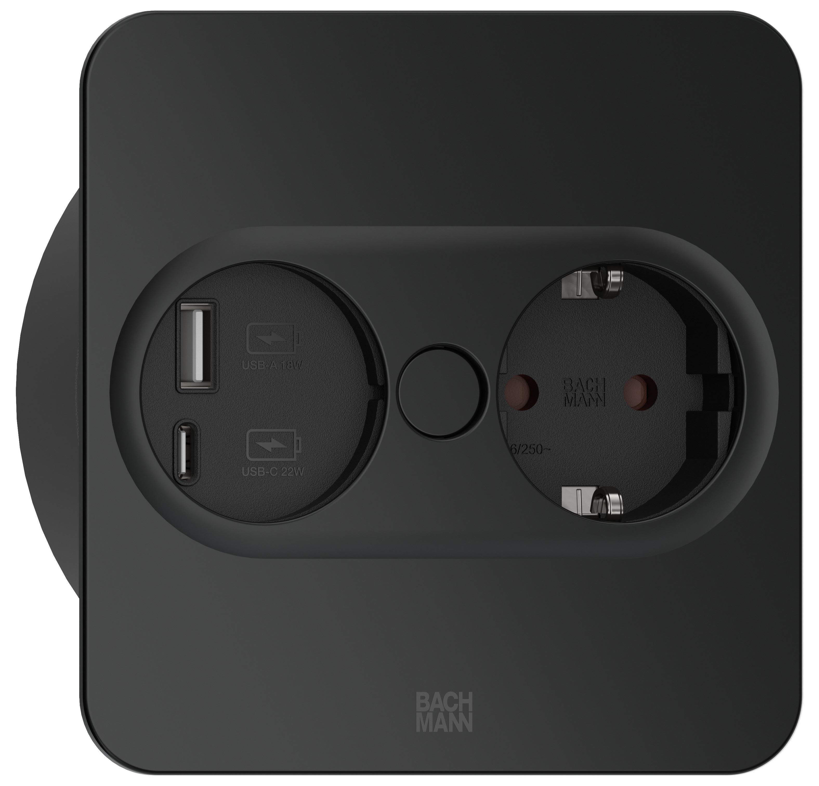 Rutab 946.105 Eluttag fyrkant, USB A/C, avtagbart lock Svart