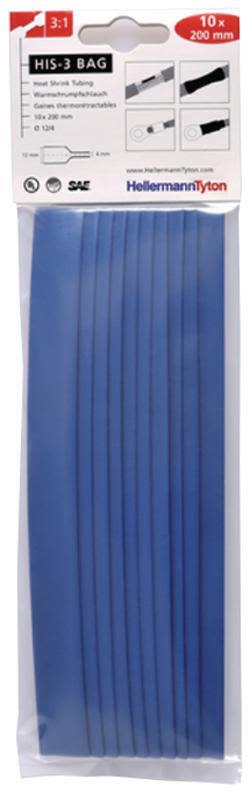 Hellermann Tyton HIS-3 Bag 12/4 Krympslang 12/4 x 200 mm, 10-pack Blå