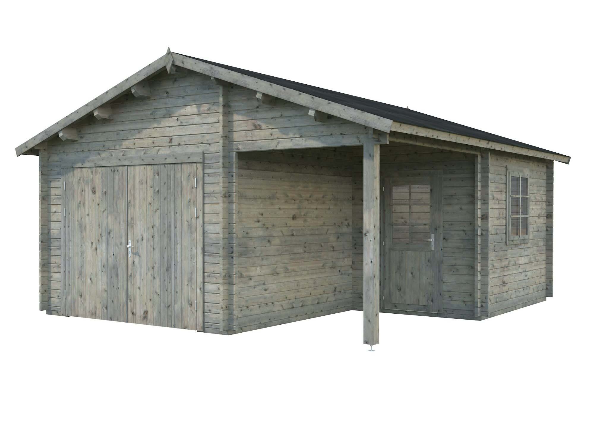 Palmako Roger Garage 28,1 m²/inv. 21,9+5,2 m², med port, grå, impr.