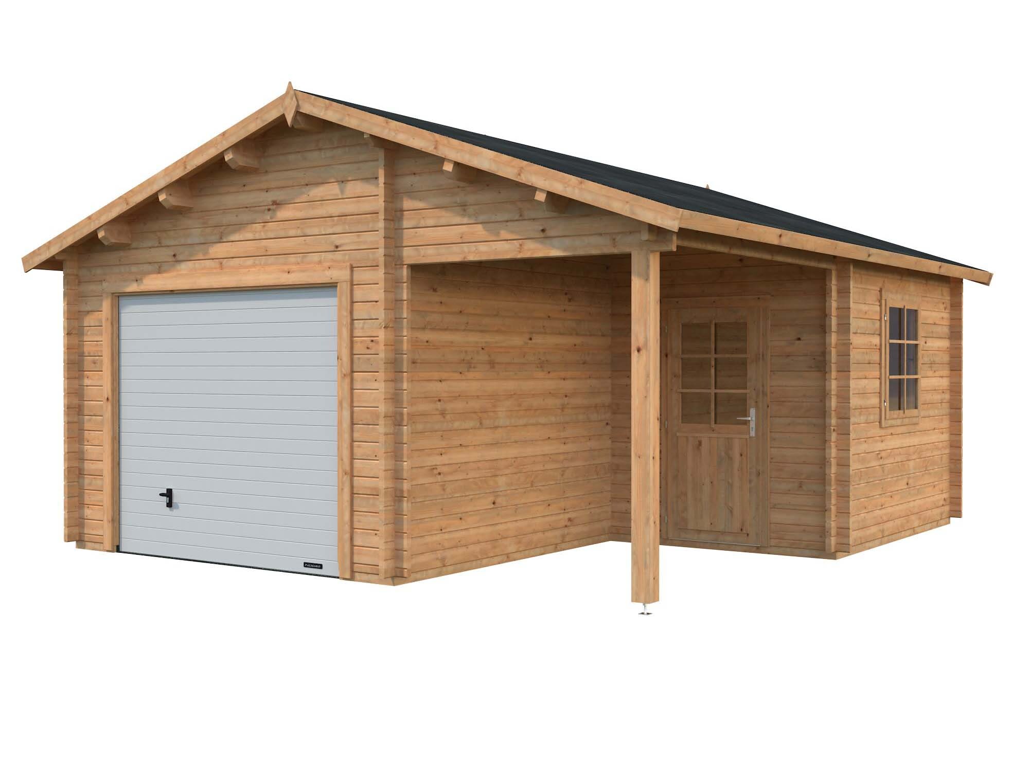 Palmako Roger Garage 28,1 m²/inv. 21,9+5,2 m², med port, brun, impr.