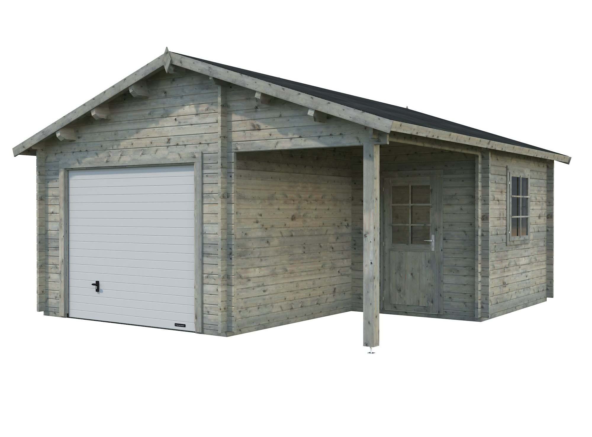 Palmako Roger Garage 28,1 m²/inv. 21,9+5,2 m², med port, grå, impr.