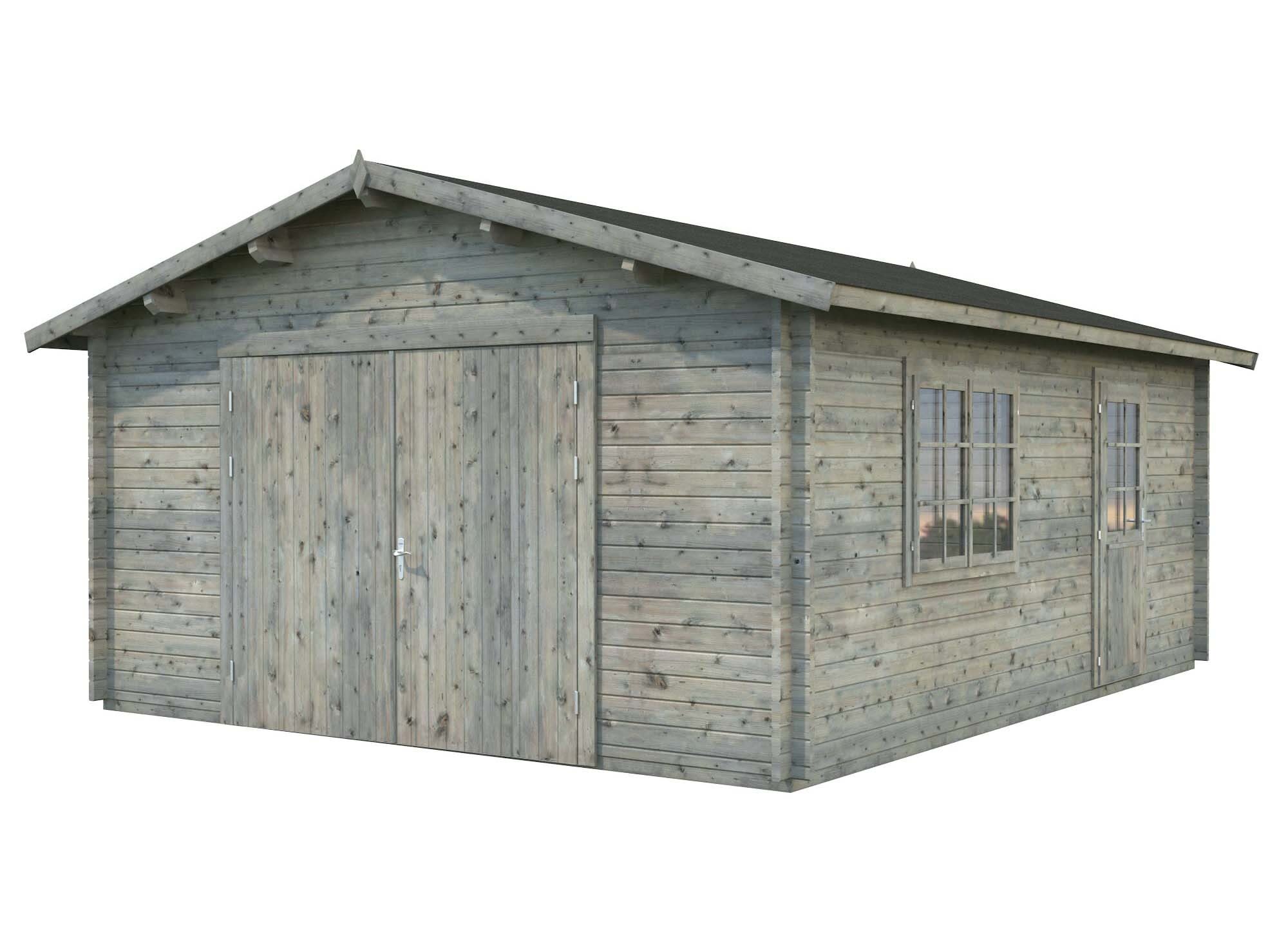Palmako Roger Garage 24,8 m²/inv. 23,9 m², med port, grå, impr.