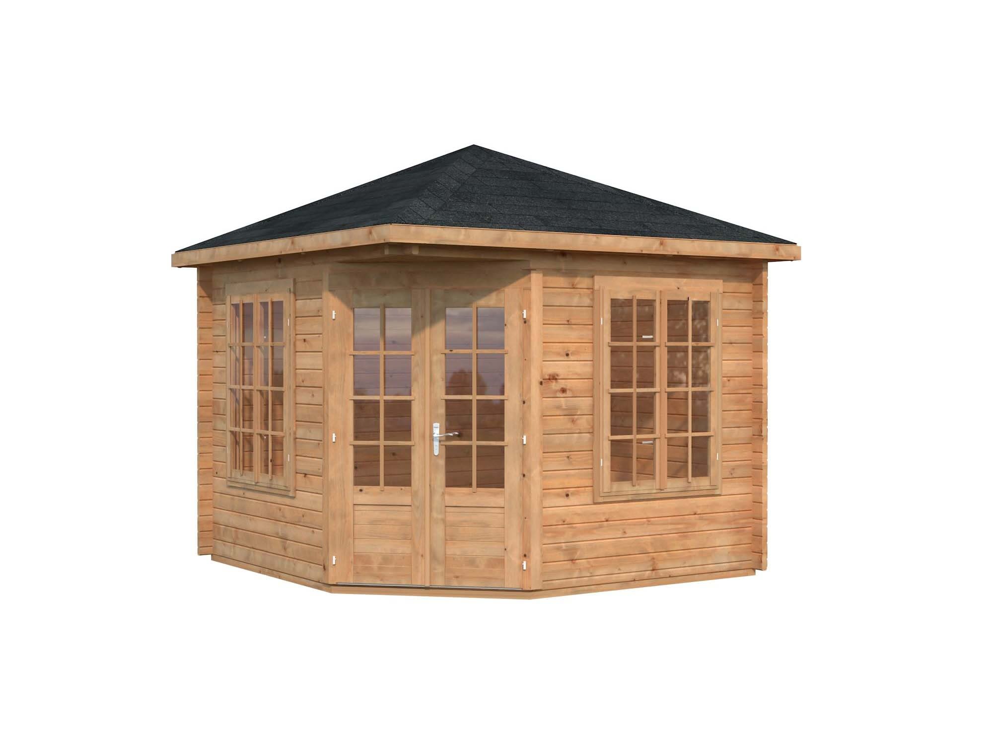 Palmako Melanie Lusthus 10,9 m²/inv. 9,9 m², med 44 mm vägg, brun, impr.
