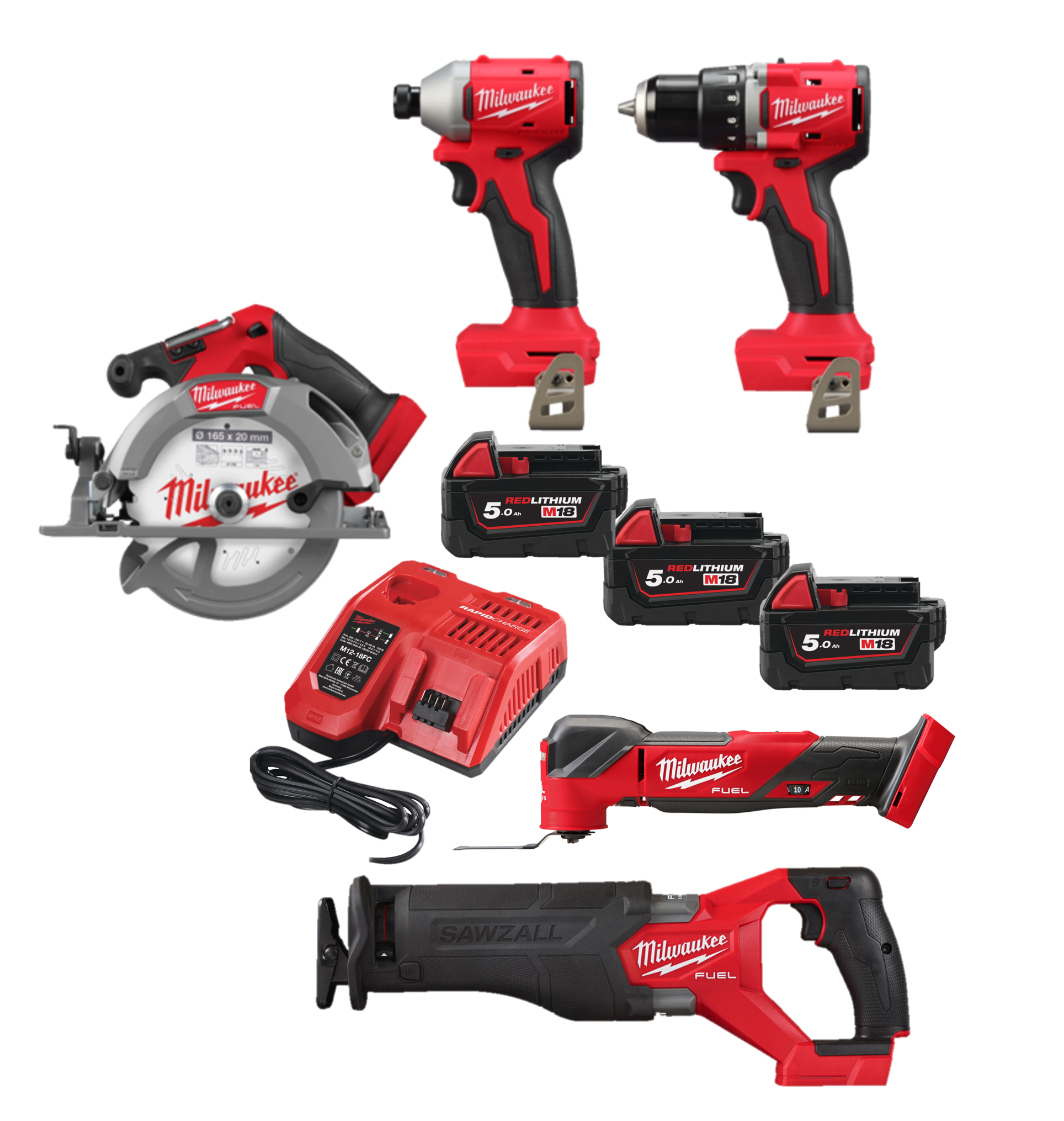 Milwaukee M18 FPP5SEC-503B Kombikit med batteri och laddare
