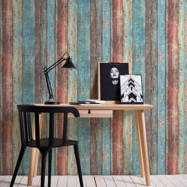 Living Walls Best of Wood´n Stone III T7231 Tapet röd/turkos/blå/beige