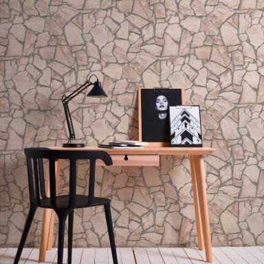 Living Walls Best of Wood´n Stone III T7323 Tapet rosa/grå