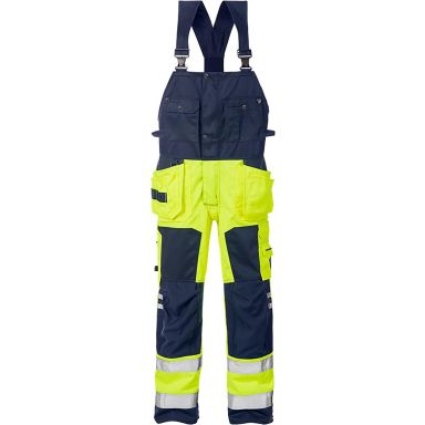 Fristads 1014 PLU Hängselbyxa varselgul/marinblå