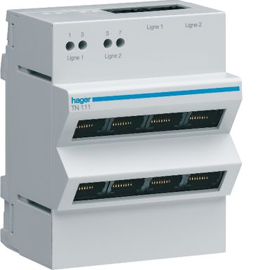 Hager TN111 Haaroitin 2 tuloa 4 lähtöä, RJ45