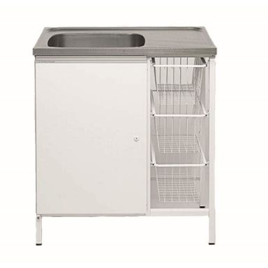 Contura CAB 8 Vaskebenk hvit, med oppbevaringsskap og 3 trådbakker