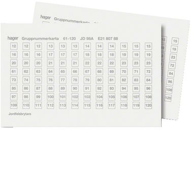 Hager JD98A Gruppnummerkarta