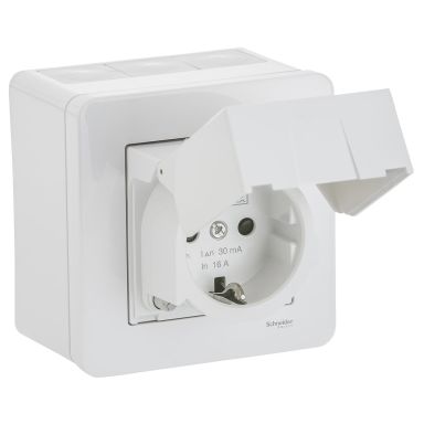Schneider Electric WDE002979 Vägguttag med jordfelsbrytare, utv, IP44, vit