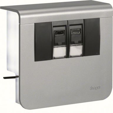 Hager SL20055907D1 Datapistoke 2 x RJ45, kanavan korkeus 55 mm