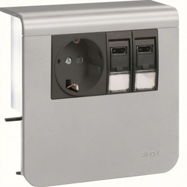 Hager SL20055920D1 Uttag 1-vägs + 2 x RJ45, 55 mm