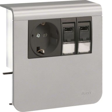 Hager SL20080920D1 Pistorasia 1-osainen + 2 x RJ45, 80 mm
