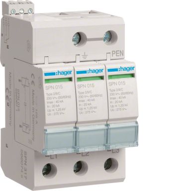 Hager SPN317 Overspenningsvern begrenser restsp. til 1,5 kV