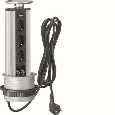 Hager G7045LED Pöytämoduuli 3 maadoitettua pistoketta, data + LED