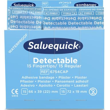Salvequick 51030126 Blue Detectable Plaster Blanding, 6 x 30 stk.