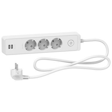 Schneider Electric Unica Extend Grenuttag 3-vägs, jordat, 2xUSB, 1.5 m