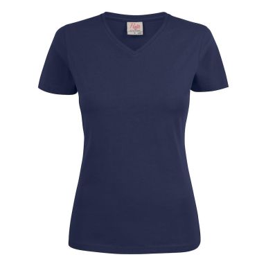 Printer Heavy V-neck Lady T-shirt Marinblå