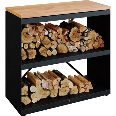 OFYR Wood Storage Dressoir Black Förvaringshylla svartlackerat stål, arbetsskiva i gummiträ