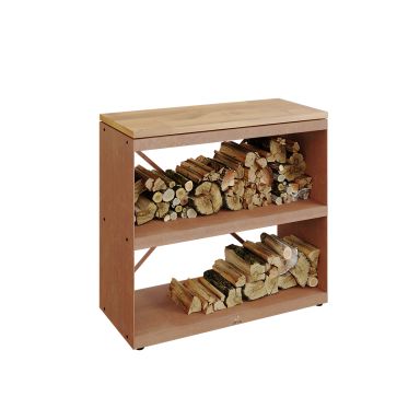 OFYR Wood Storage Dressoir Förvaringshylla cortenstål, toppskiva i gummiträ