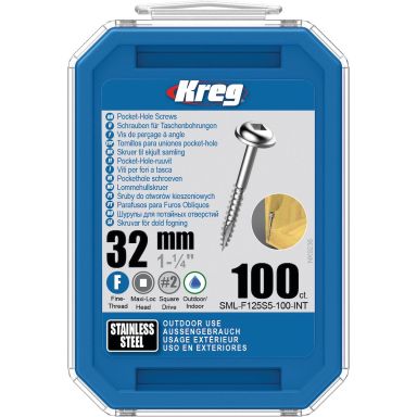 Kreg SML-F125S5-100 Skruv 32 mm Ø, rostfri, Maxi-Loc, 100-pack