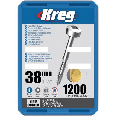 Kreg SPS-F150-1200-INT Skruv 38 mm Ø, förzinkad, 1200-pack, Pan Head