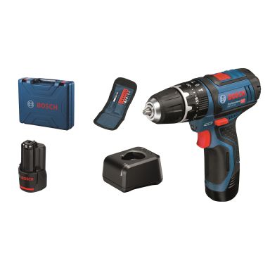 Bosch GSB 12V-15 Iskuporakone sisältää akun ja laturin