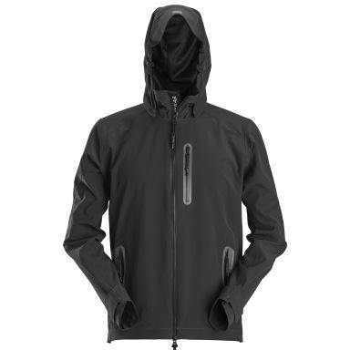 Snickers Workwear 1218 FlexiWork Softshell-takki musta, vedenpitävä, irrotettava huppu