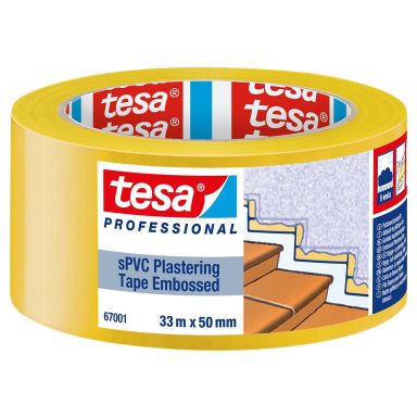 Tesa 67001-00001-00 Byggetape ribbet, 33 m x 50 mm, gul