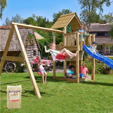 Jungle Gym Cubby Lektorn med gunga, 120 kg sand och rutschkana