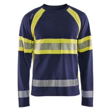 Blåkläder 351010308833L T-shirt marinblå/varselgul, långärmad