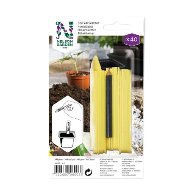 Nelson Garden 6003 Strikkeetiket plast, med pen, 40-pak